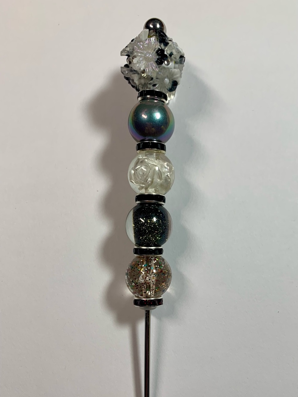 Pokey tool 6” with Black, Clear and Iridescent Beads